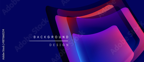 Abstract background features vibrant layers, gradients. Blue, purple, red hues create dynamic visual effect. Modern design element.