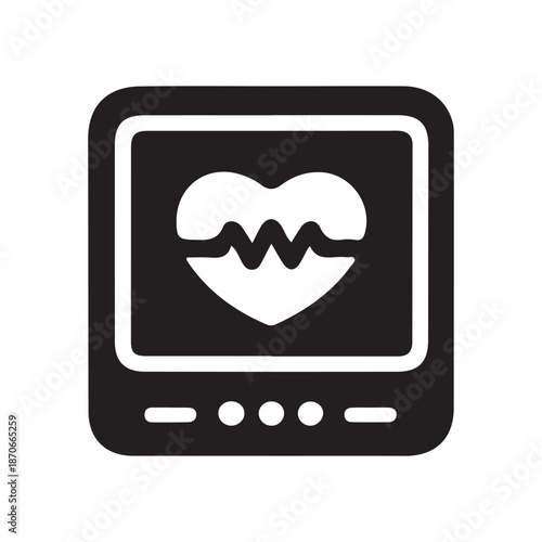 Medical Heart Rate Monitor Icon with Pulse Trace on Screen for Cardiology and Health Tracking