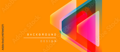 Bright abstract design. Overlapping squares create dynamic visual effect. Orange background enhances colorful geometry. Modern, clean aesthetic.