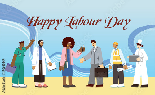 happy labor day labour day workers day right banner vector illustration people occupation