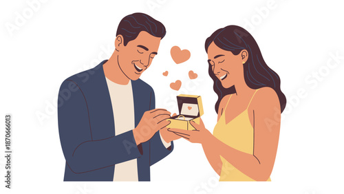 Moment of Affection: Capturing the magical moment of a proposal, a loving partner presents an exquisite engagement ring. A symbol of enduring commitment and cherished love.