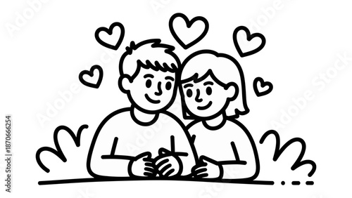 Love in the Air: An artistic portrayal of a couple sharing a tender moment, surrounded by floating hearts, embodies the warmth and affection of human connection. 