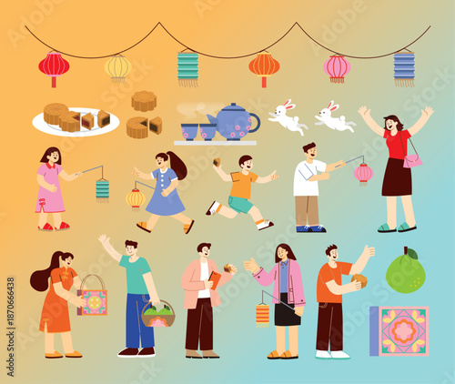 Mid autumn festival mooncake reunion tsukimi chuseok lantern moon viewing night togetherness tet 