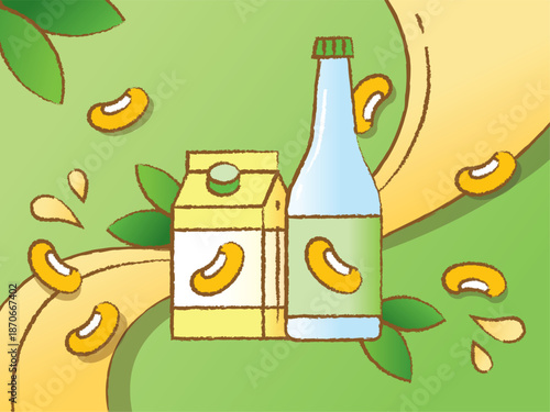 Soy milk illustration organic green yellow soy bean healthy