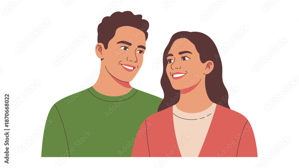 Fototapeta premium Affectionate Glance: A smiling couple, their eyes locked in a shared moment of tenderness and affection, embodies the depth of their relationship. 