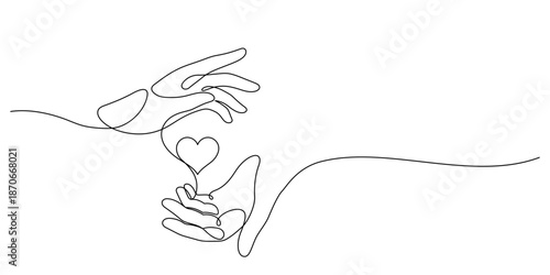 two hands caring heart continuous line drawing romance love concept handdrawn illustration minimalism