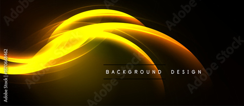 Dynamic golden wave sweeps across black space. Elegant curves suggest movement, energy, modern aesthetic. Background text reads background design.