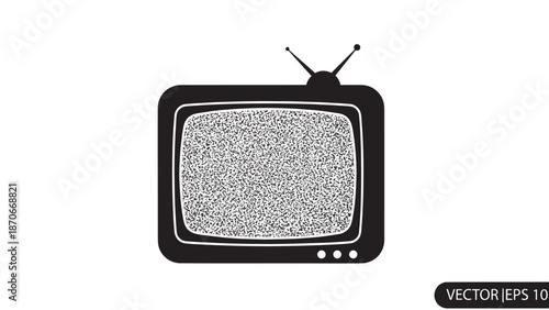 Vintage television with static screen and retro design illustration.