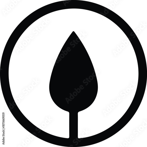 Illustration minimalist organic leaf or natural water drop icon in circle silhouette vector