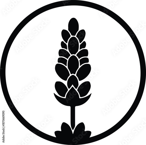 Illustration minimalist stylized botanical flower spike emblem in a circle silhouette vector