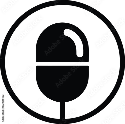 Illustration of a modern studio microphone icon in a circle silhouette vector