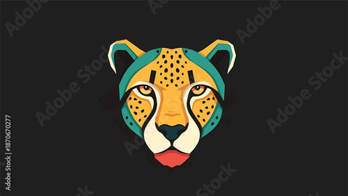 Artistic cheetah face illustration with vibrant colors and detailed spots.