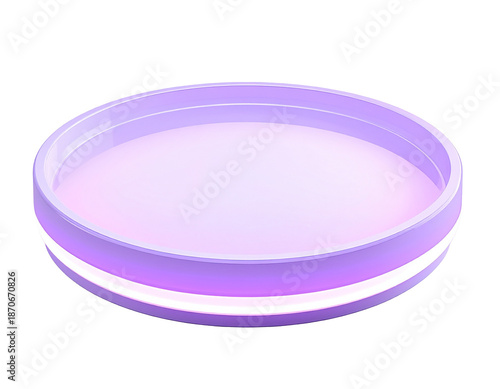 A glowing, cylindrical, empty, pastel-colored dish on black