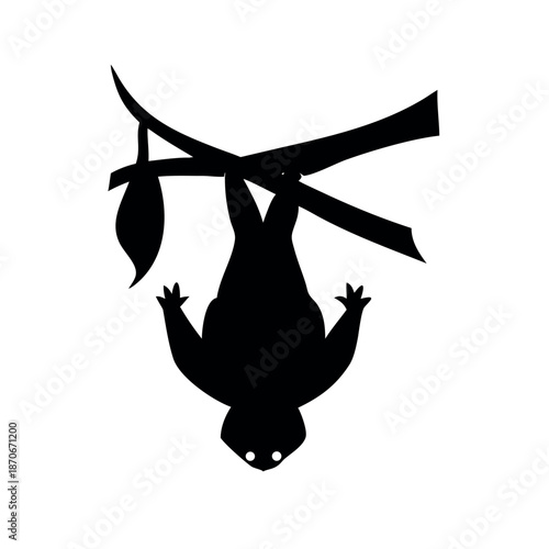 Cheerful squirrel silhouette hanging upside down from a branch in fun wildlife pose On white Background Vector illustration