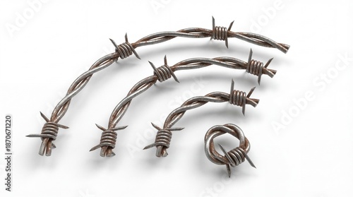 Barbed Wire Serenity: A close-up study unveils coils of sharp barbed wire, a testament to intricate craftsmanship. Each barb whispers tales of security and borders.
