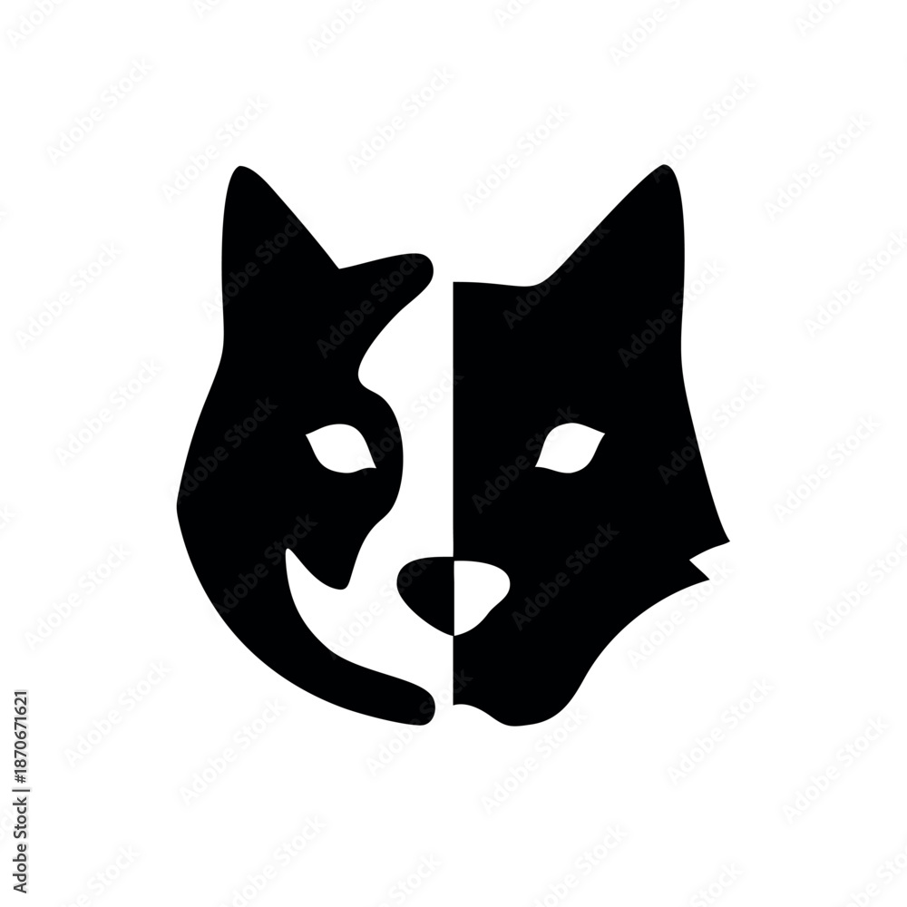 Fototapeta premium Artistic Dog Face Illustration Combined with Cat Style Features On white Background Vector illustration