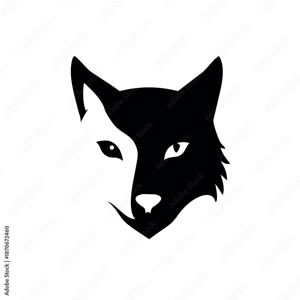 Obraz premium Stylized Wolf Face and Cat Face Fusion for Creative Wildlife Art On white Background Vector illustration