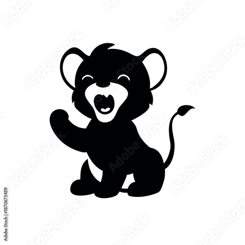 Lion cub roaring playfully with charming young wildlife character pose On white Background Vector illustration