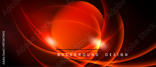 Abstract red design features flowing lines, bright glow. Dark background emphasizes vibrant curves, modern aesthetic. Text reads background design.