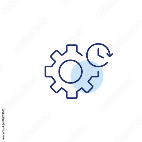 Data synchronisation, timed settings and system maintenance. Cogwheel and clock. Pixel perfect, editable stroke vector icon
