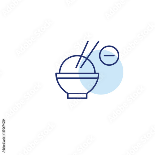 Bowl of rice and chopsticks. Takeaway Asian food. Position unavailable, remove from order. Pixel perfect, editable stroke vector icon