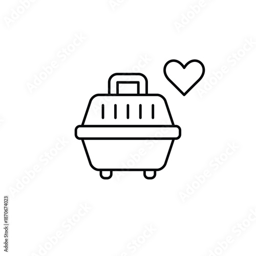 Cat or dog carrier and heart. Safe travel with pets, healthcare insurance. Pixel perfect, editable stroke vector icon