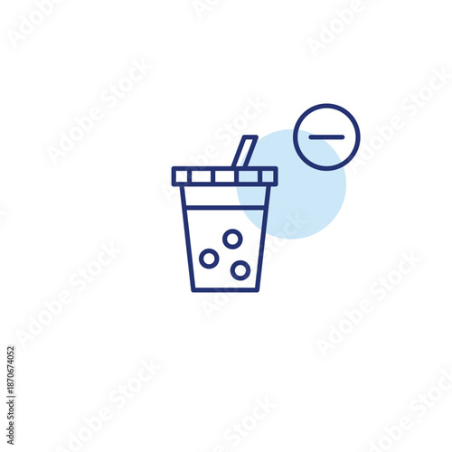 Bubble tea and minus. Drink unavailable, order cancelled. Pixel perfect, editable stroke vector icon
