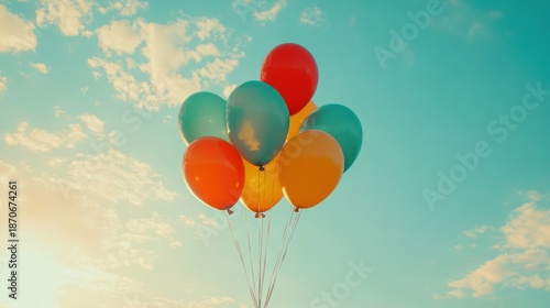 Colorful balloons against a pastel sky