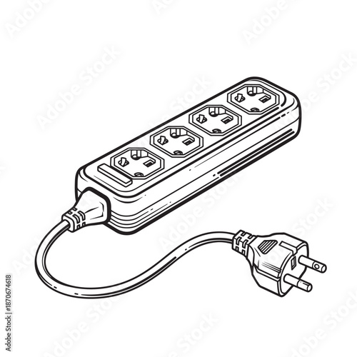 Power strip with multiple outlets and plug cord in a simple electric setup for home and office use.