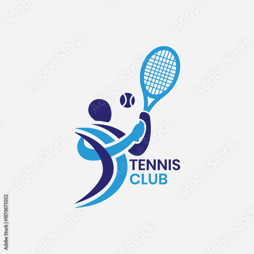 Professional Tennis Sports Logo in Flat Minimalist Style, Highlighting Tennis Court Elements, Rackets, and Balls, Perfect for Clubs and Editable Vector Use