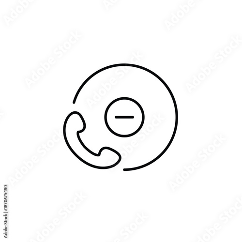 Phone call and minus symbol. Call ended, contact unavailable. Pixel perfect, editable stroke vector icon