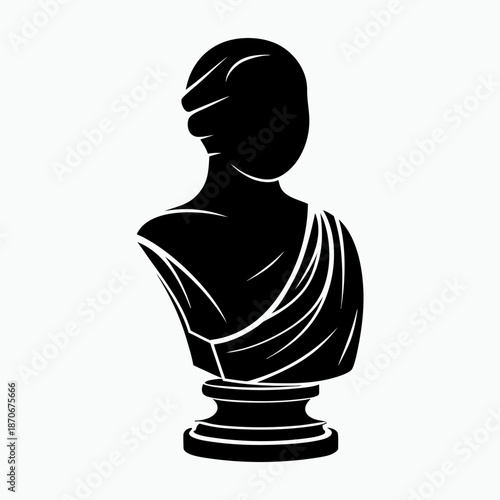 Black silhouette of a classical sculpture bust on white background  