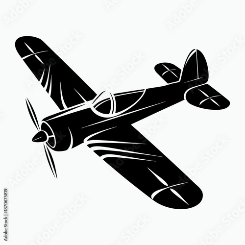 Vintage aircraft illustration in black and white style  