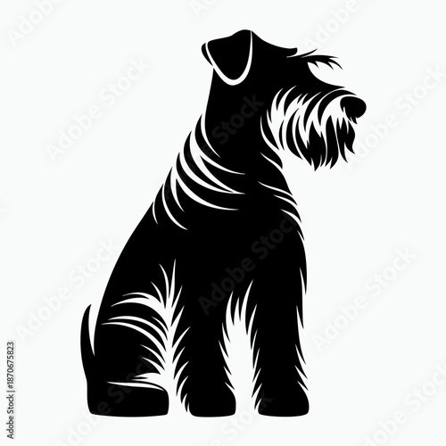Welsh Terrier silhouette sitting with detailed fur design  
