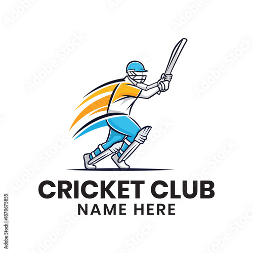 Flat Minimalist Cricket Logo for Professional Use, Editable Vector File, Suitable for Clubs, Leagues, Sports Merchandise, Bats, Balls, and Helmets