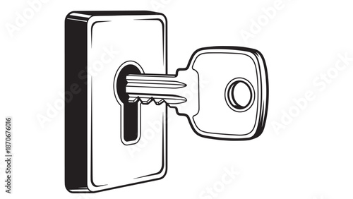 Minimal line drawing of a door lock and key illustrating security hardware.