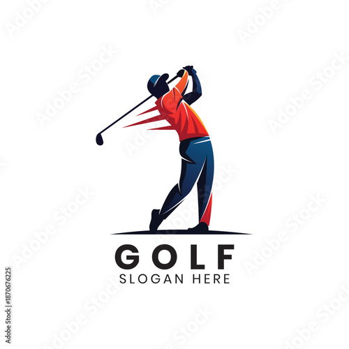 Editable Vector Golf Sports Logo with Minimalist Design, Highlighting Club, Ball, and Swing Motion, Suitable for Professional Athletic Branding and Tournament Promotions