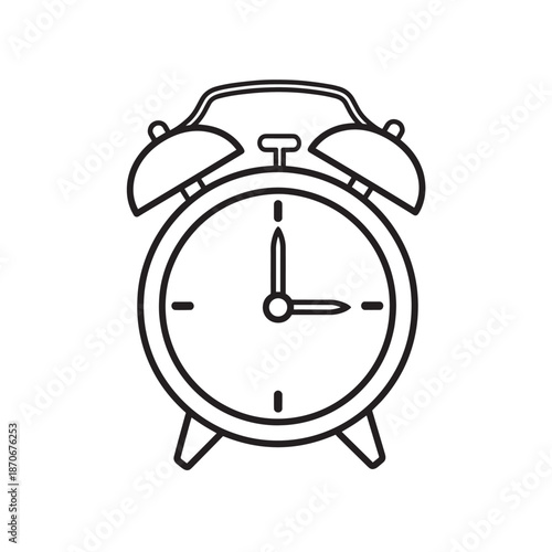 Classic alarm clock illustration featuring a round dial, bells, and clock hands.