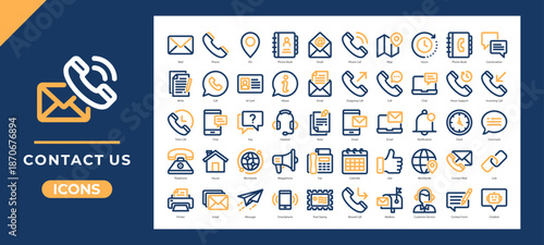 Contact Us icons set collection. Ideal for websites, support pages, apps, and communication-related designs. Simple Dual Tone line vector.