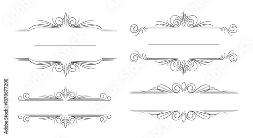 Elegant set of calligraphic text dividers and ornamental page decorations featuring classic swirls and flourishes for design.