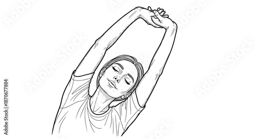 Woman stretching with closed eyes in line art style