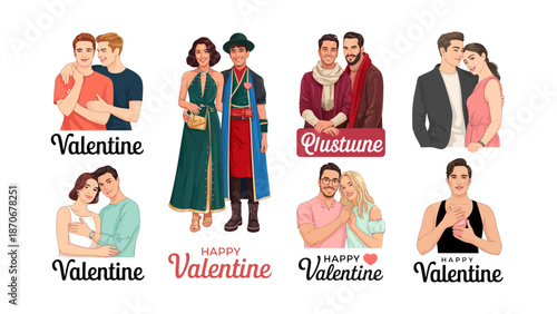 Love and Harmony: Valentine's Collection: Expressing the essence of love and togetherness with diverse couples. A vibrant depiction of affection. 