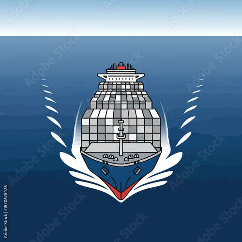 Cruise ship sailing through calm ocean waters, creating waves in its wake for a serene travel experience 