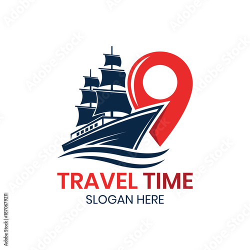 Flat Minimalist Editable Logo Design for Travel Agencies Featuring Sail Ship and Location Marker Icons, Ideal for Professional Use in Tourism, Journey, Trip, and Adventure Services