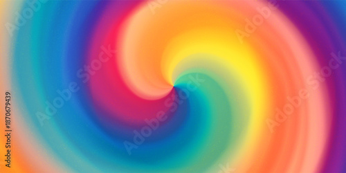 Rainbow swirl bg with gradient mesh and a noise texture. Abstract blend pattern with motion effect. Vector minimalist illustration.
