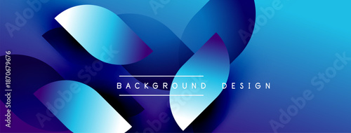 Abstract blue shapes overlap creating dynamic gradient effect. Modern design suitable for backgrounds, presentations, websites. Simple, clean aesthetic.