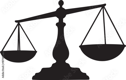 Black silhouette of balance scales on white background