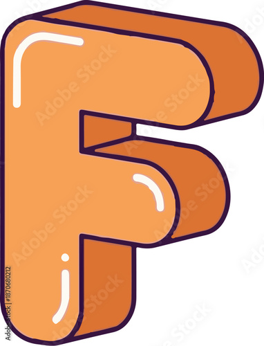 3D orange letter F with dark purple outline and white highlights