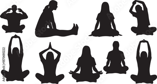 Yoga Silhouettes of People in Various Poses