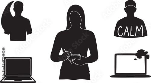 Silhouettes of people with laptops and emotions